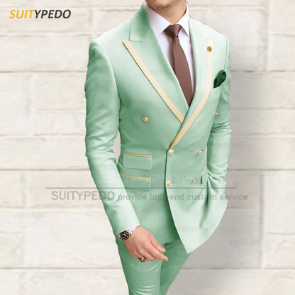 Fashion Men Red Suit Sets Wedding Party Custom Groomsman Elegant Outfits Birthday Banquet Male Stylish Blazer Pants 2 Pieces
