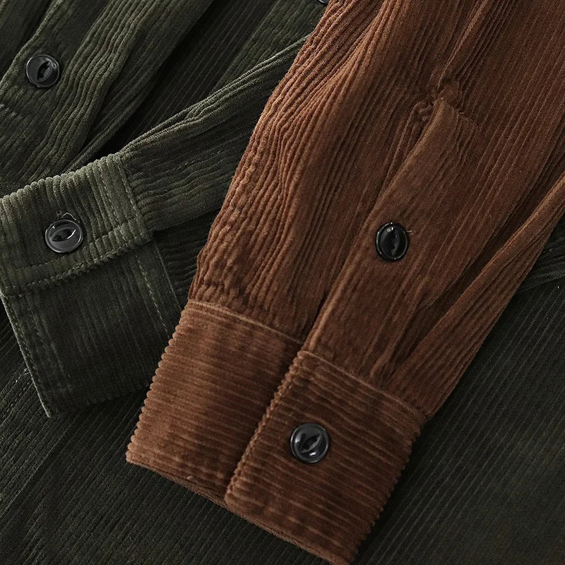 Autumn and Winter New American Retro Thick Corduroy Solid Color Cargo Shirt Men's Pure Cotton Long-sleeved Pocket Casual Blouses