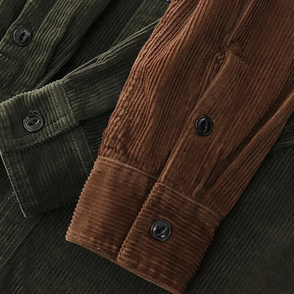 Autumn and Winter New American Retro Thick Corduroy Solid Color Cargo Shirt Men's Pure Cotton Long-sleeved Pocket Casual Blouses