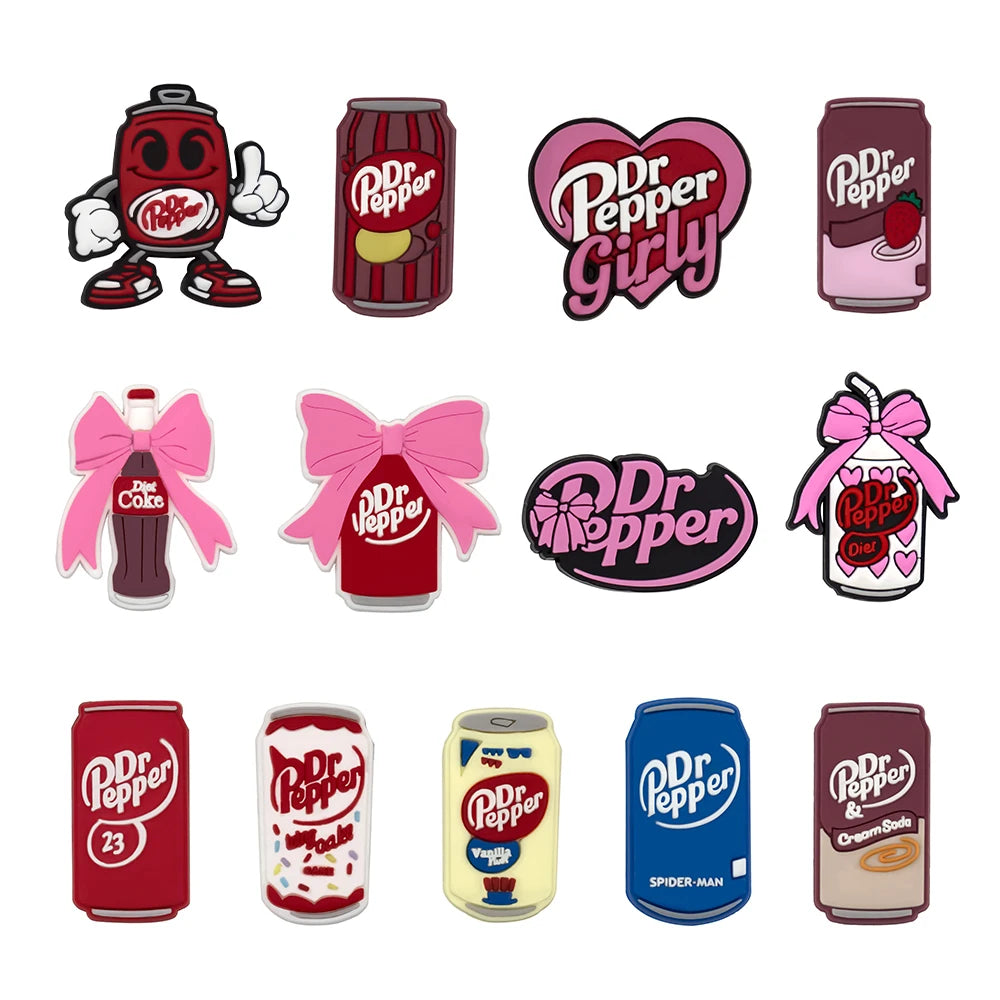13-100pcs Dr Pepper Soda Bottle Drink Shoe Charms Shoes Accessories Decoration Buckle Fit Clog Sandal Wristbands Accessory