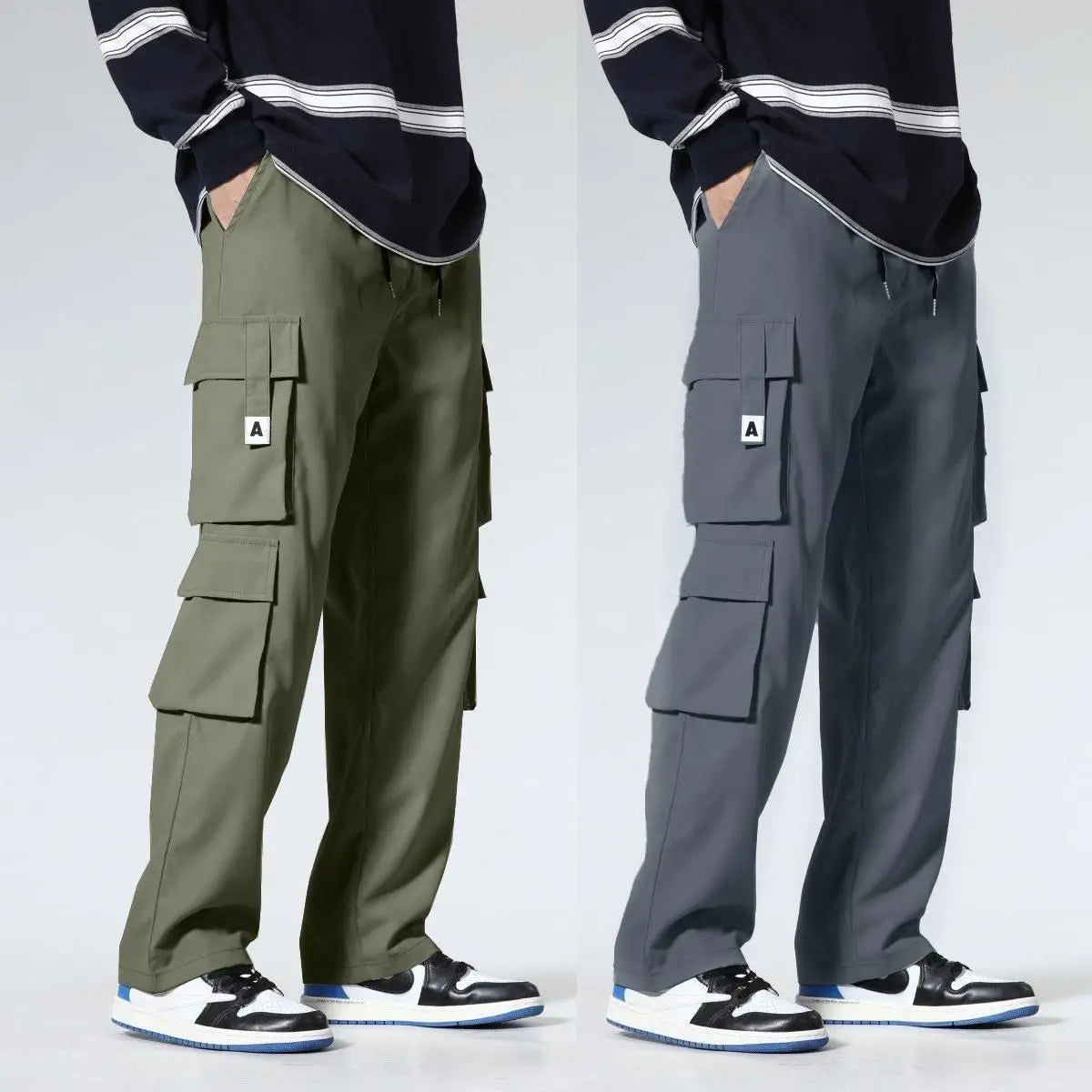 Men's Workwear Pants Straight Leg Casual Car Repair Trousers Multi-Pocket Durable Breathable Comfortable Military Green