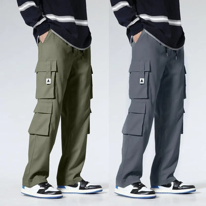 Men's Workwear Pants Straight Leg Casual Car Repair Trousers Multi-Pocket Durable Breathable Comfortable Military Green