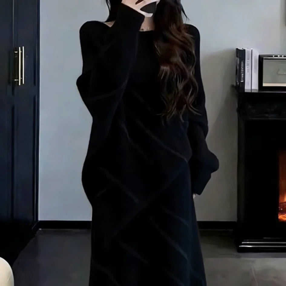 Cozy Lazy Knitted Set Women Winter Sweater  Skirt Two Piece Set 2026 Super Popular Outfit Whole Set Long Sleeve round Neck