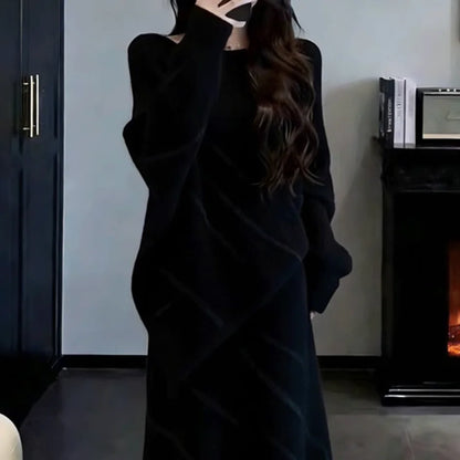 Cozy Lazy Knitted Set Women Winter Sweater  Skirt Two Piece Set 2026 Super Popular Outfit Whole Set Long Sleeve round Neck