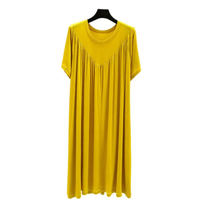 Loose plus Size Sp Dr Modal Women's Summer Thin Home Gown Skirt Sle round Ne ort Sve Long Dr Korean Sle