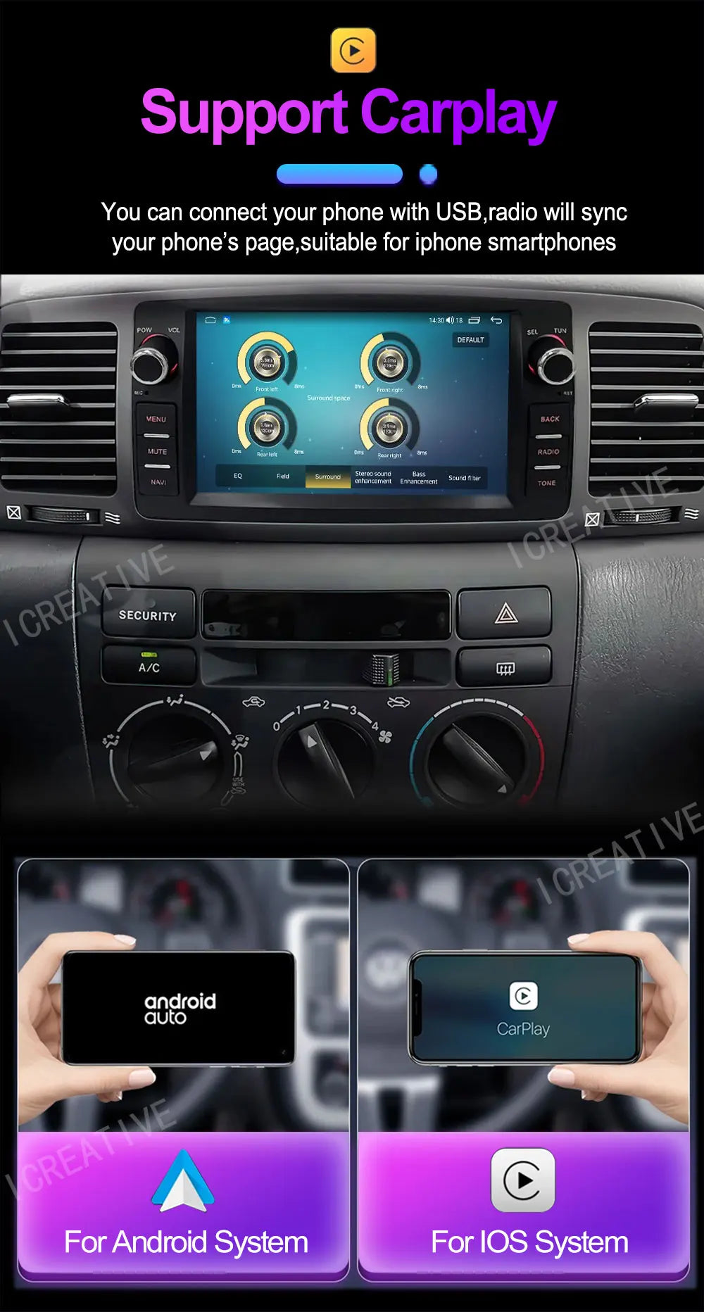 Car Radio Android For Toyota Corolla E120 2003-2006 BYD F3 Carplay Multimedia 7'' Player 2Din Autoaudio Head Unit Navigation GPS
