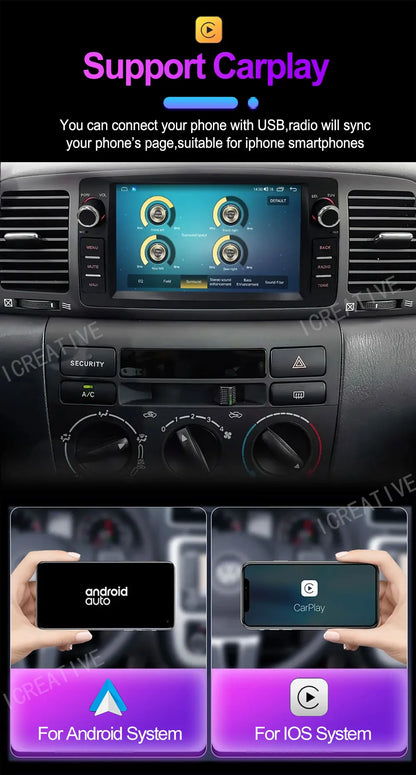 Car Radio Android For Toyota Corolla E120 2003-2006 BYD F3 Carplay Multimedia 7'' Player 2Din Autoaudio Head Unit Navigation GPS