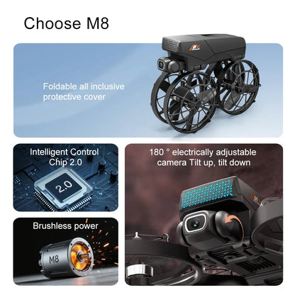 New Drones M8 GPS 8K HD Dual Cameras 360° FPV 5G WIFI Brushless Motor Obstacle Avoidance Foldable Quadcopter for Aerial Boy Toys