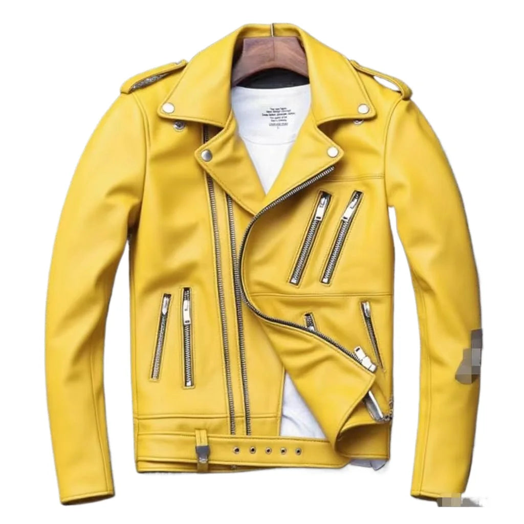 Winter and Autumn Men's Oversized Button-down PU Leather Coat with Multiple Zippers Polo Jacket, with Many Zippers Mens Jacket
