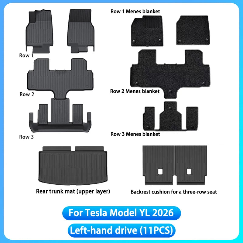 For Tesla New Model YL Launch 2026+ Car Floor Mats Cargo Liner Trunk Mats Backrest Kick Pads Protection Car Interior Accessories