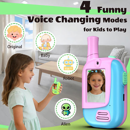 2 Pack Rechargeable Kids Video Walkie Talkies with 4 Voice Changer Functions | Indoor & Outdoor Games, Camping, Hiking, Travel |