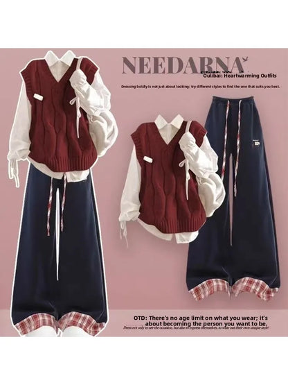 Early Autumn Knitted Women's Two-Piece Set Cool And Dynamic Korean Style Commuter College Fashion Casual Wear Polyester Inner...