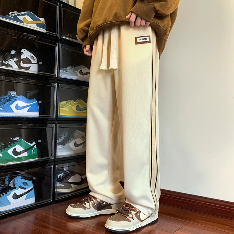 Autumn Winter Hip-hop Striped Trousers Men Sports Pants Korean Wide Leg Joggers Men's Sweatpants Jogger Big Tall Man Long Pants