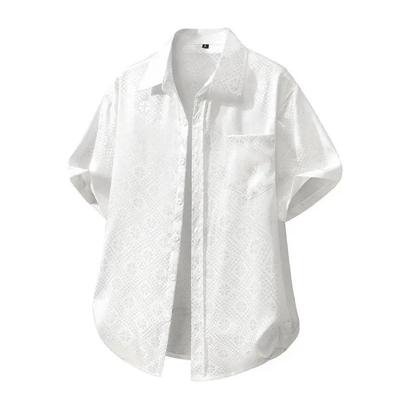 Men's Summer Fashion Satin Short Sleeve Hawaiian Shirt Casual Solid Beach Holiday Smooth Silk Stylish Printed Mens Shirt
