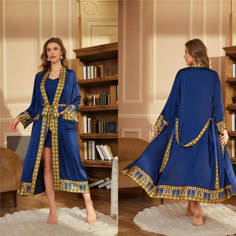 Baroque Style Couple Sleep Robe Long Sleeve Luxury Satin Bathrobe WP3403 Oversize Autumn Winter Home Clothes Men's Robe