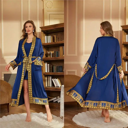Baroque Style Couple Sleep Robe Long Sleeve Luxury Satin Bathrobe WP3403 Oversize Autumn Winter Home Clothes Men's Robe
