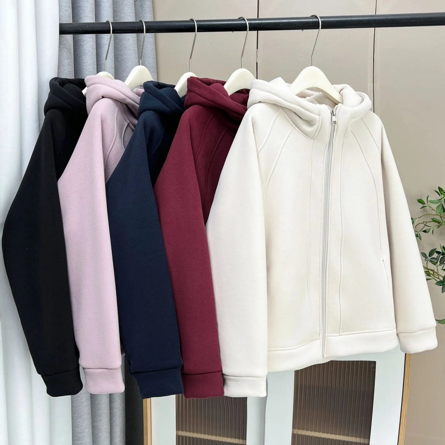 XXXXL Fashion Plus Size Women's Hoodies 2025 Winter New Solid Color Fleece Thickened Graphene Warm Hooded Sweatshirt Jacket 8816