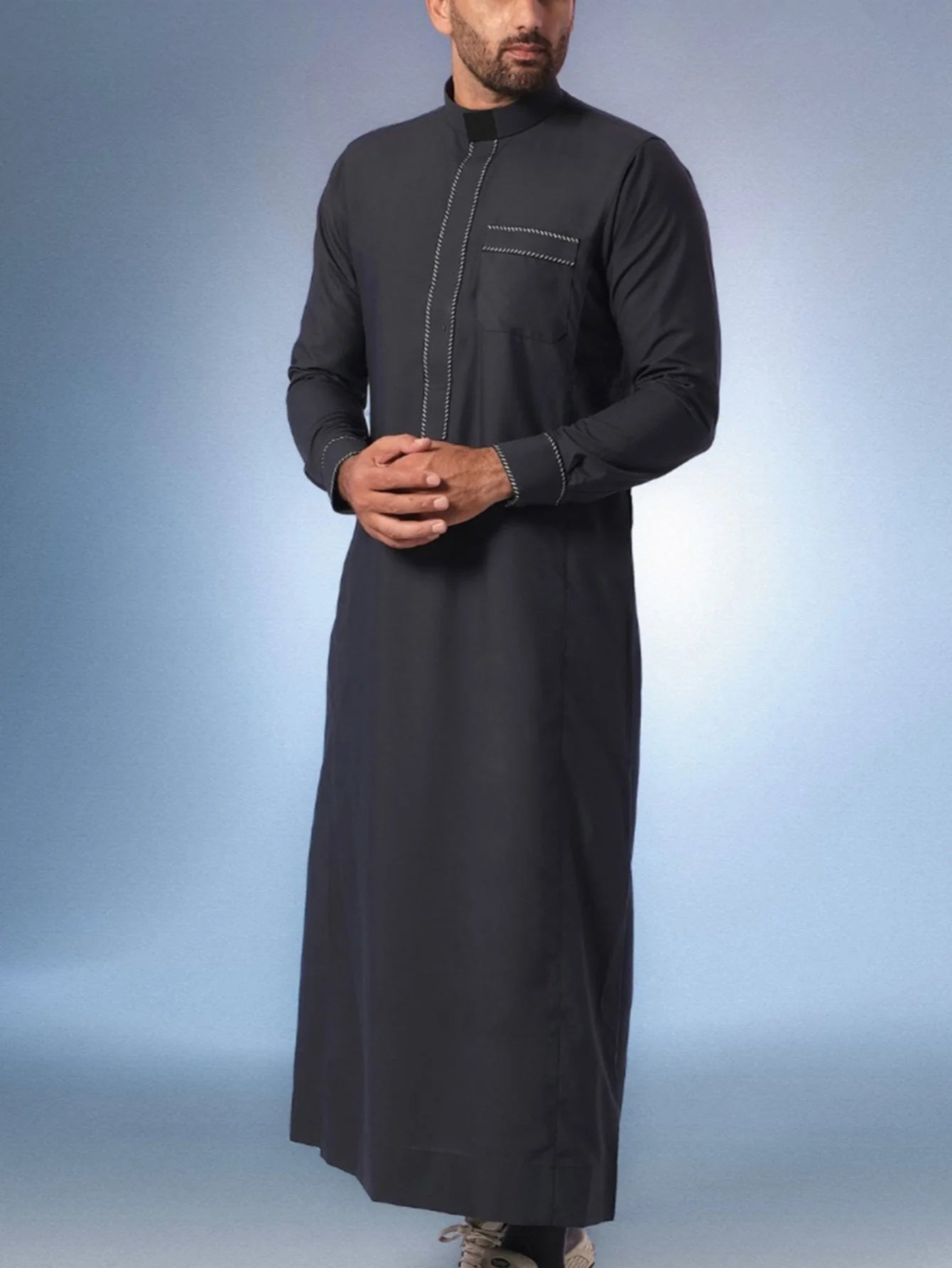 New Muslim men's Thobes Formal wear long sleeve embroidery simple men's loose casual Arabic Islamic national style loose robe