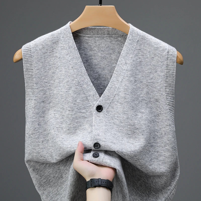 Brand Spring and Autumn Wool Vest for Men, Middle Aged and Elderly Dad, Cardigan, Sleeveless Vest, Knitted Sweater for Men