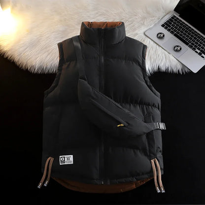 2025 Stand Collar Men Waistcoat Loose Reversible Warm Sleeveless Trendy Male Vest New Fashion Solid Color Coats quality