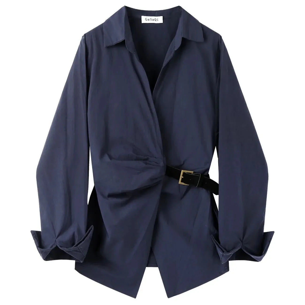 Unique Korean Style Women's Long Sleeve Shirt V-Neck Commute Fashion Outerwear Waist-Cinching Spring Autumn New Arrival