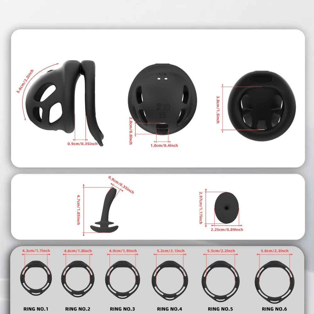 New Silicone Electroshock Chastity Cage with 6 Sized Rings for Men Urethral Lock Vibrating Butt Plug Penis CB Lock Adult Sex Toy