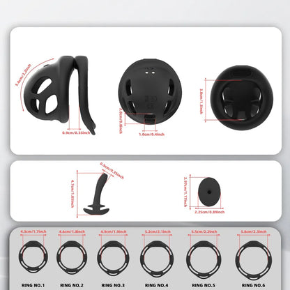 New Silicone Electroshock Chastity Cage with 6 Sized Rings for Men Urethral Lock Vibrating Butt Plug Penis CB Lock Adult Sex Toy
