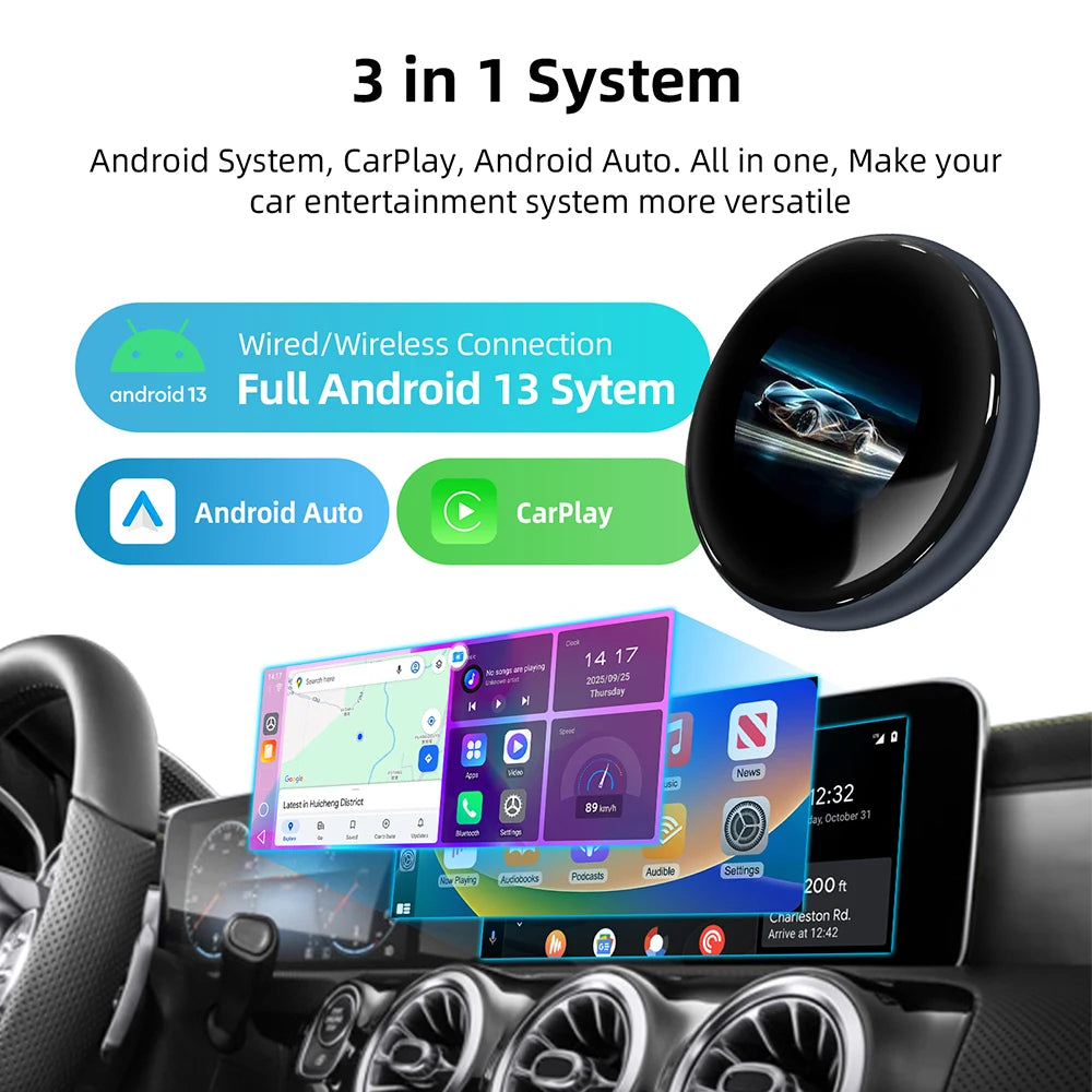 LEXXSON Ai Box 4+64GB Wireless Carplay Adapter Android 13 Netflix Youtube IPTV Video Box For Cars With Wireless or Wired Carplay