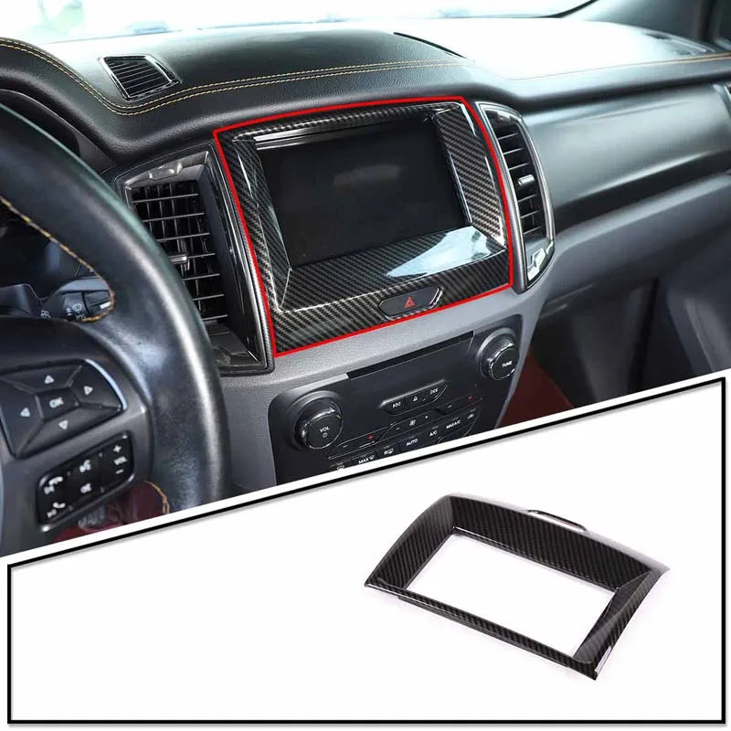 ABS Carbon Fiber For Ford Ranger Wildtrak 2015-2021 Car Center Control Shift Panel Steering Wheel Glass Lift Frame Sticker