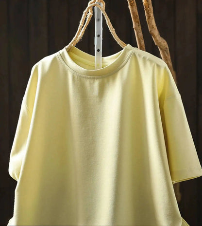 Pink Short-sleeve Women Top 2026 Stylish Summer New Design Pleated Hem Loose T-shirt ZF2158