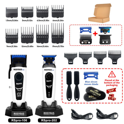 ROSYOUS RSpro-202 Hair Trimmer for Men DLC T-Blade 8000RPM Brushless Motor with Base Charger Professional Hair Cutting Machine