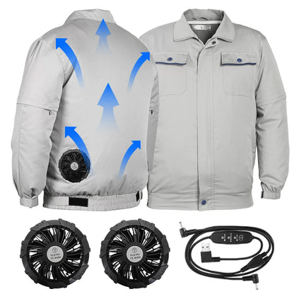 Summer Outdoor Cooling Fan Jacket Removable Sleeves Two-in-one Air Conditioning Clothes USB Charging Men Women Cooling Workwear