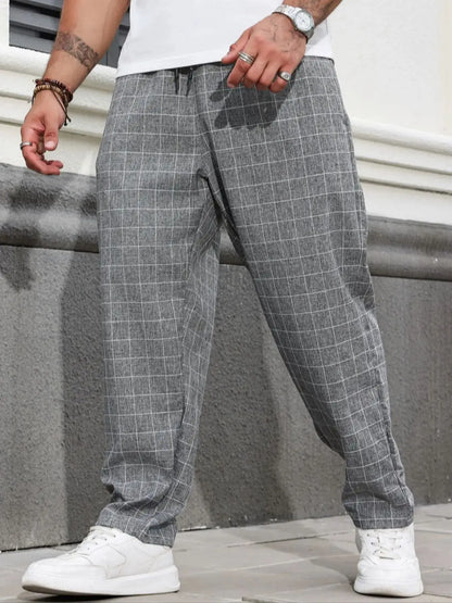 Men's Casual Plaid Pants Urban Fashion All Seasons Comfortable Fit Trousers for Casual Wear