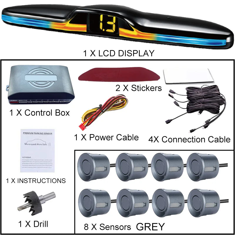 6 Or 8 Sensor Parking Kit LED Display Safe Protection Clear Alert Vehicle Reversing Assistance System