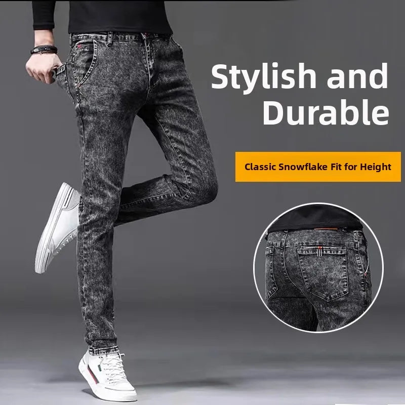 Fleece Lined Jeans Men's Trendy Slim Fit Bootcut Pants Autumn Winter Casual Long Trousers Youthful Style Wear Resistant