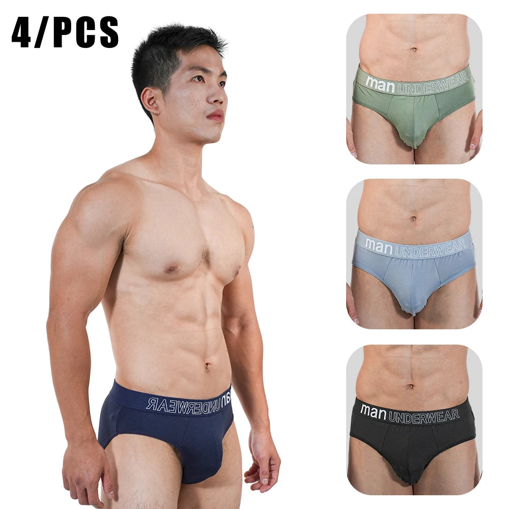 4pcs Mens Briefs Underpants Loose Plus Size Briefs Mid Waist Black Gray Sports Underwear Heavyweight Boys Breathable Panties 6XL