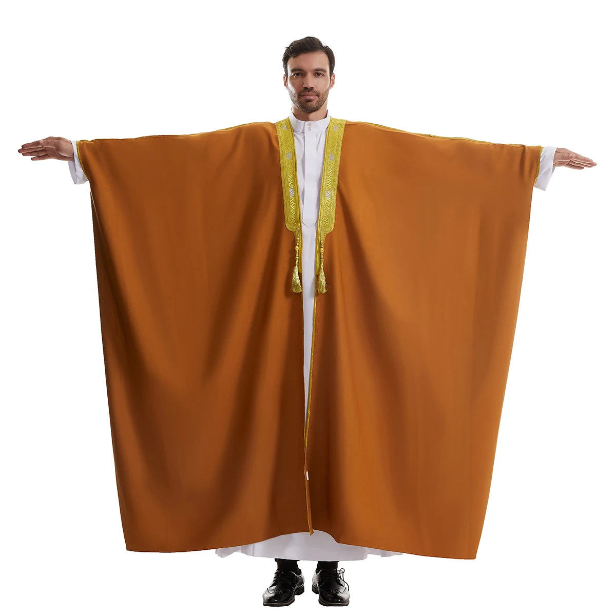 TH842 Muslim Men's Long Sleeves Embroidery Ankle Length Cardigan Robe Islamic Kaftan Jubba Thobe