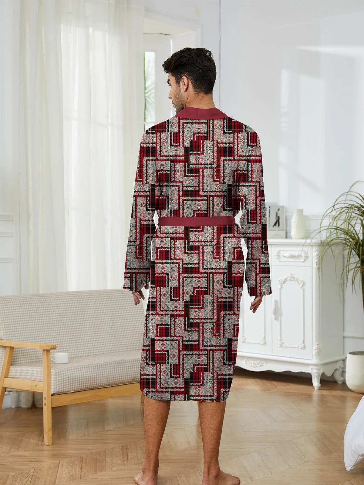 2025 Men's Robes Autumn Winter Men Pajamas Bathrobe Long Sleeve Soft Comfy Casual Lace Up Shower Robe Mid Length Male Loungewear