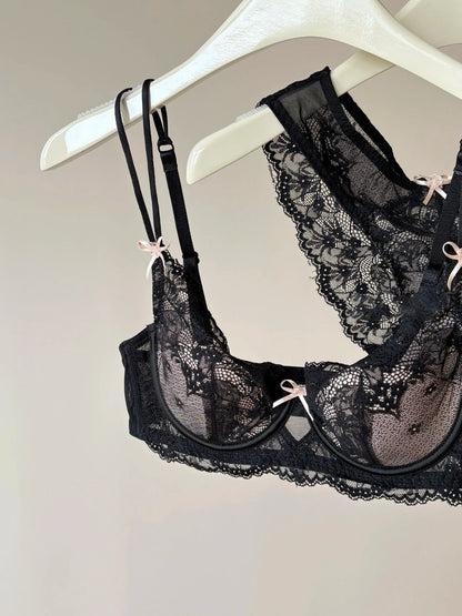 French Style Women's Minimizer Bra Sexy Lingerie Set Large Breast Support Half Cup Soft Underwire Anti Sagging Comfort Thin Bras