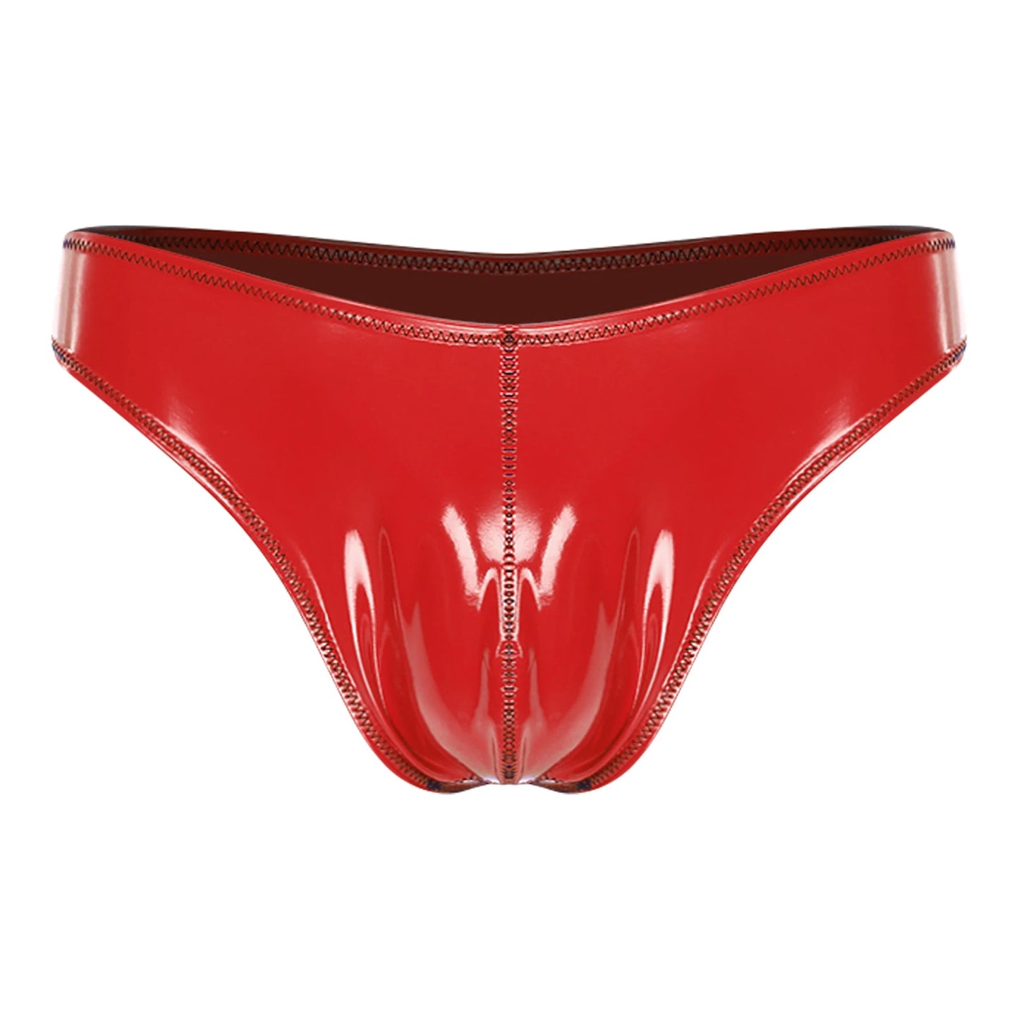 Men Wet Look PU Micro Briefs Low Rise Bugle Pouch Underwear Leather Underpants Beach Mini Bikini Bathing Suit Nightwear Clubwear