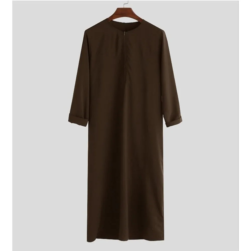 Men's 2026 Muslim Zipper Loose Arab Robe Shirt Dubai and Malaysian Style Long Sleeve Islamic Casual Wear