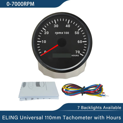 ELING 110mm Tachometer 0-3000 0-4000 0-6000 0-7000 0-8000 RPM LCD Hour Meter with 7 Colors Backlight for Car Boat Yacht 9-32V