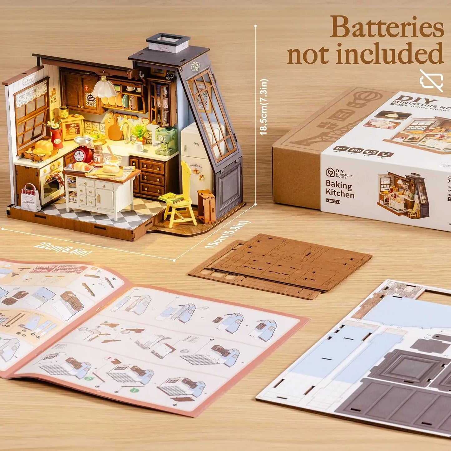 Robotime Baking Kitchen DIY Miniature Dollhouse Kit Crafts Hobbies Amazing Gift 3D Puzzle Mini House Building Kit Book Nook