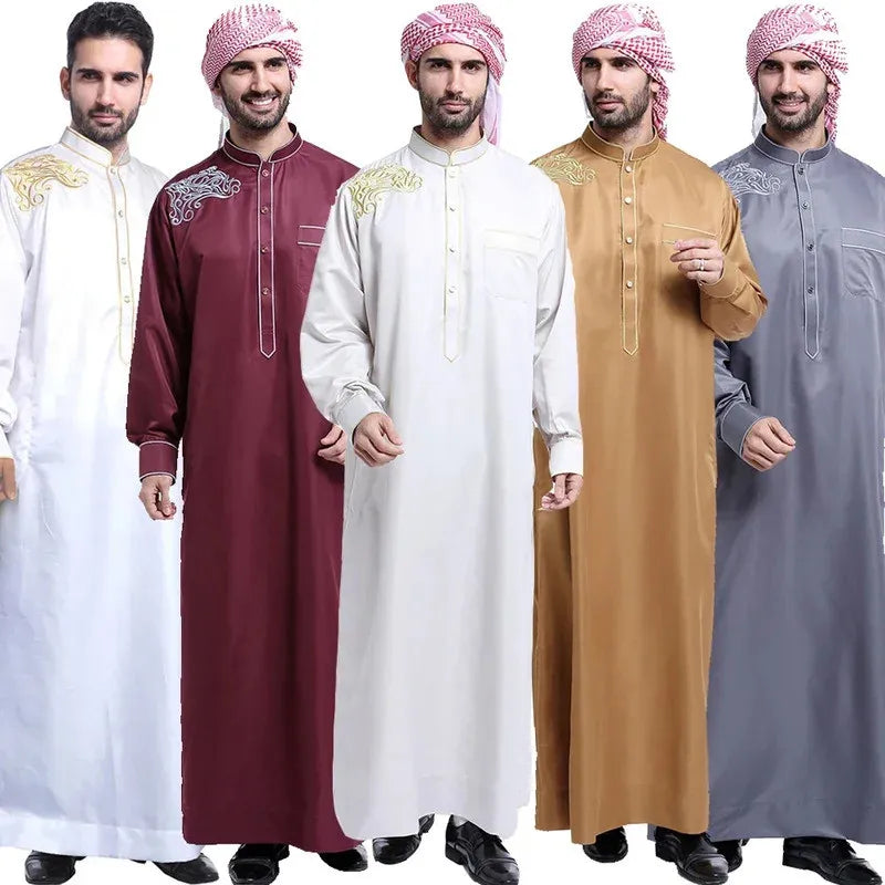 Traditional Muslim Men Jubba Thobe Islam Clothing Ramadan Abaya Thawb Long Robe Saudi Musulmane Caftan Jubah Dubai Arabic Dress