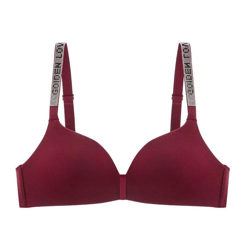 Hot Sale Sexy Letter Rhinestone Strap Bra Set Seamless Thin Summer Light Push Up Anti Sagging Comfortable Women Lingerie Set