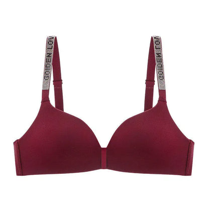 Hot Sale Sexy Letter Rhinestone Strap Bra Set Seamless Thin Summer Light Push Up Anti Sagging Comfortable Women Lingerie Set