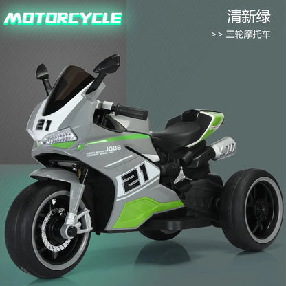 Kids 3 Wheel Electric Motorcycle Ride On Toy Car Rechargeable Dual Drive Remote Control with LED Lights Music for Baby Toddler
