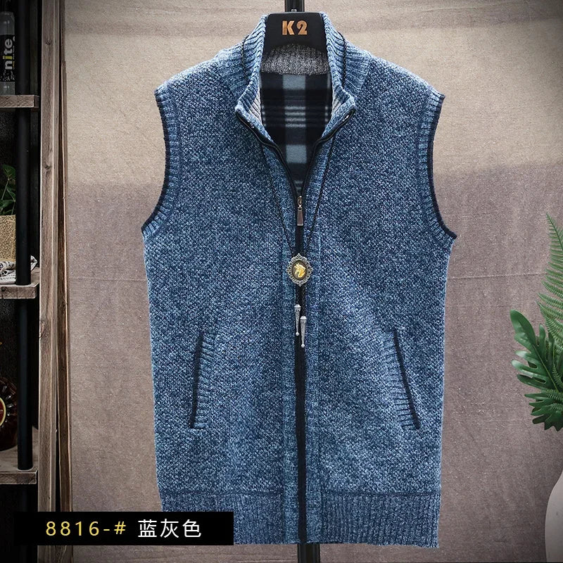 Sweater Cardigan Vest Men's Wear Fall and Winter Knitwear Warm Padded Thickened Jacket Zip Knittwear Harajuku