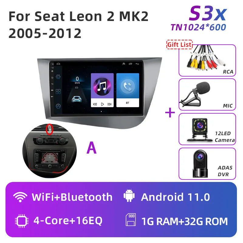 Jundof Car radio For Seat Leon 2 MK2 2005-2012 Carplay Android auto Qualcomm Car stereo Multimedia player 4G Wifi DSP 36EQ RHD