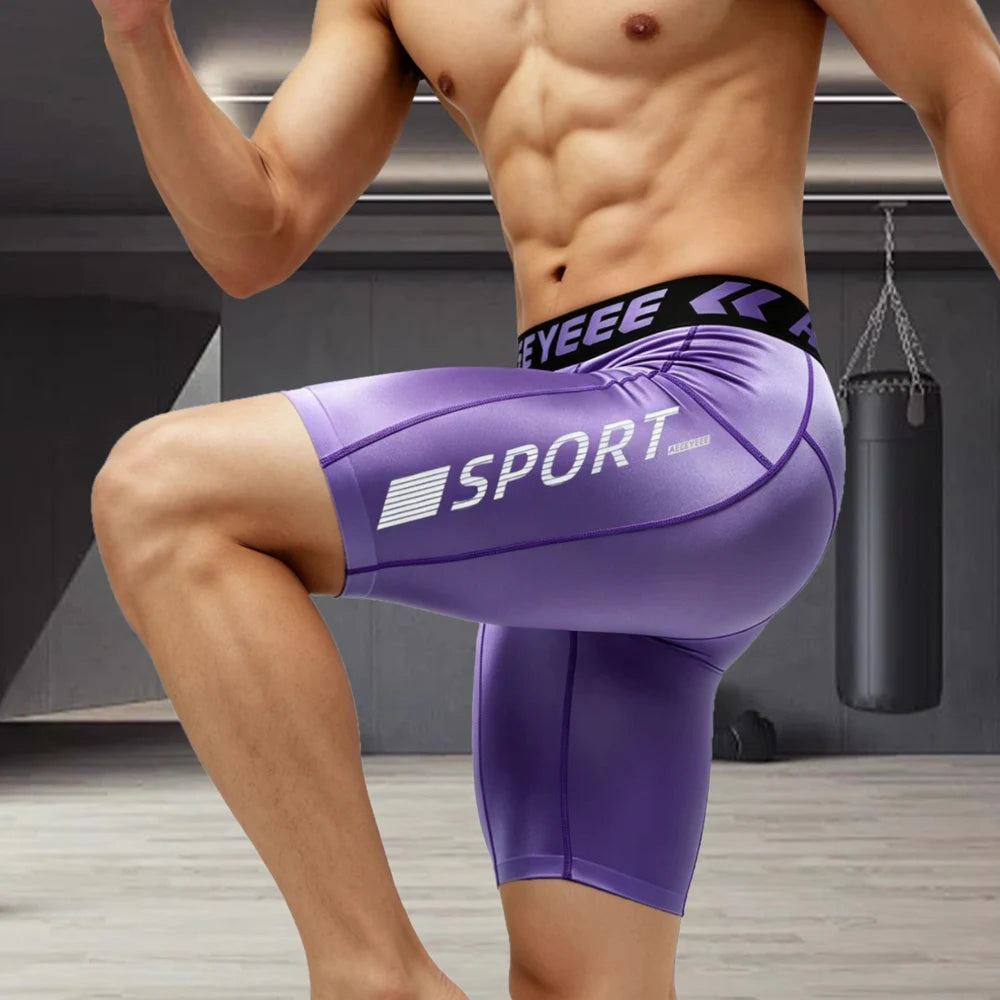 Men's Shorts Compression Running Shorts Quick Dry High Elastic Muscle Fitness Basketball Bottoms Five-Quarter Length Inner Pants